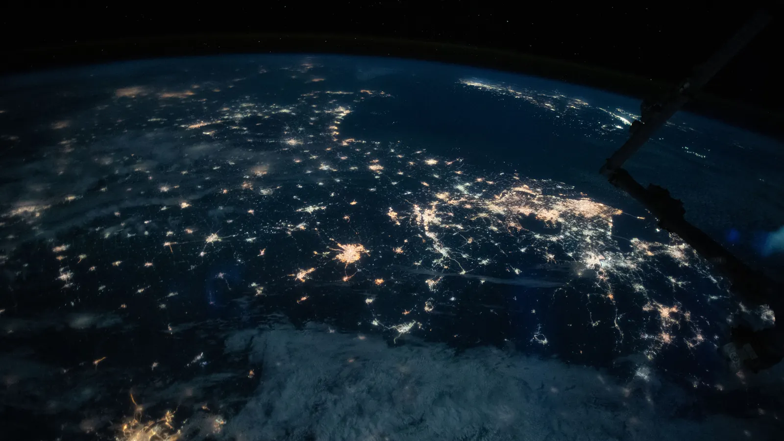 The cities of southeast China lit up at night, with Shanghai brightest on the coast of the East China Sea, photographed from the International Space Station on March 5, 2020
